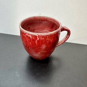 Handmade Pottery Mug signed‎ Coffee Tea Cup Red Glaze Ceramic